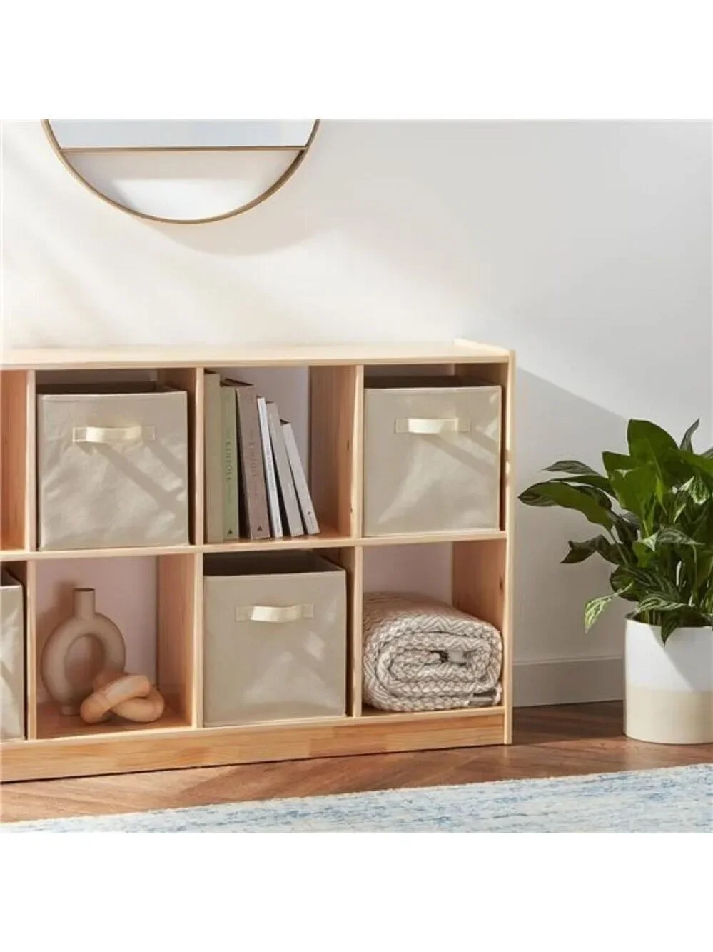 Fabric Storage Bins Set of 6 Beige Collapsible Cube Organizer with Handles